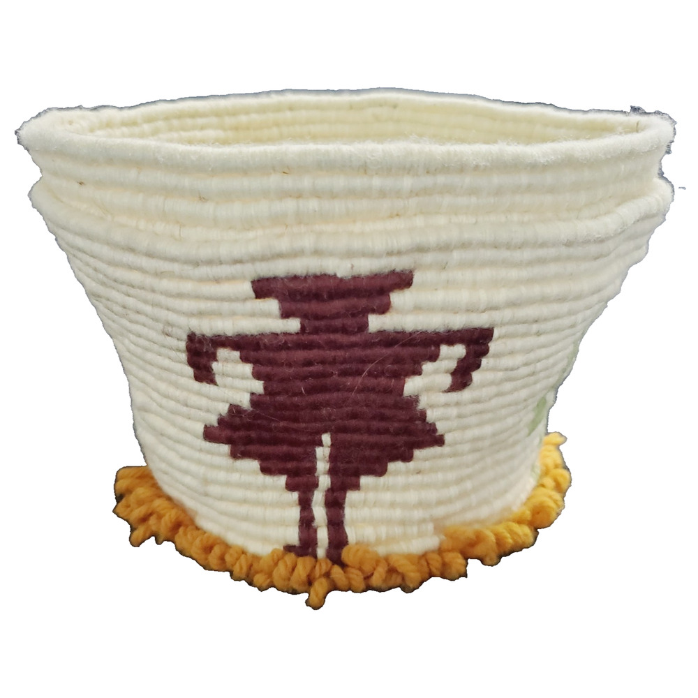 Vintage Hand Woven BY Dorothy Ann Davis Aztec Basket 70s Cactus Cream 5" Collect